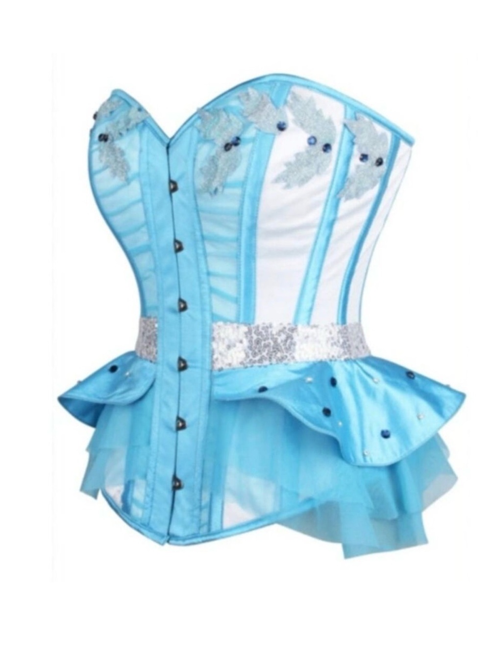 NWT Corset Story Blue Silver Overbust Corset Ren Fair Cosplay Top Size UK8 US4